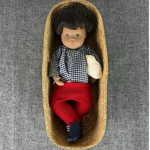 SASHA DOLL BABY White Bird Brown Hair 12in Girl Doll Basket Outfit Set